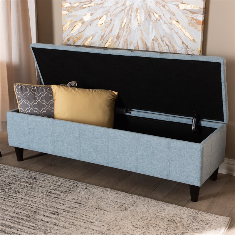 Bowery Hill Tufted Fabric and Wood Storage Ottoman in Light Blue
