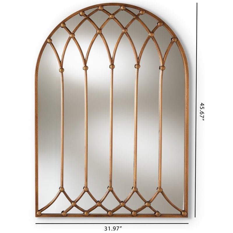 Bowery Hill Decorative Arched Window Wall Mirror in Bronze