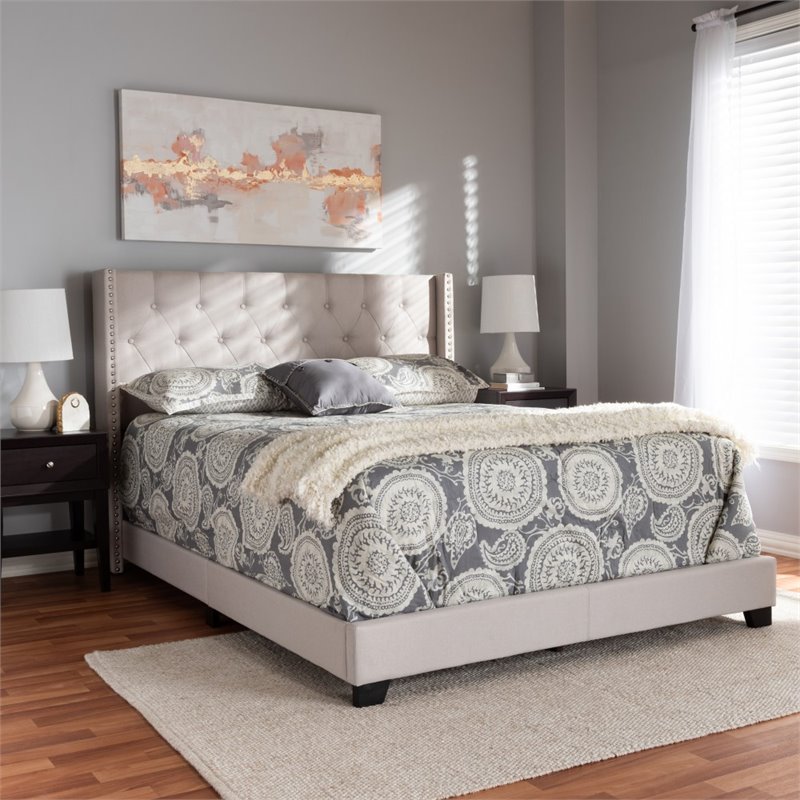 Bowery Hill Modern Upholstered Fabric Tufted King Bed in Beige
