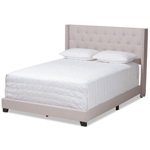 Bowery Hill Modern Upholstered Fabric Tufted King Bed in Beige