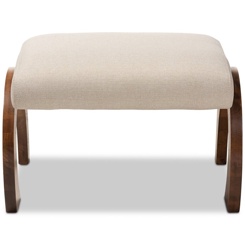 Bowery Hill Fabric Ottoman in Light Beige and Walnut Brown