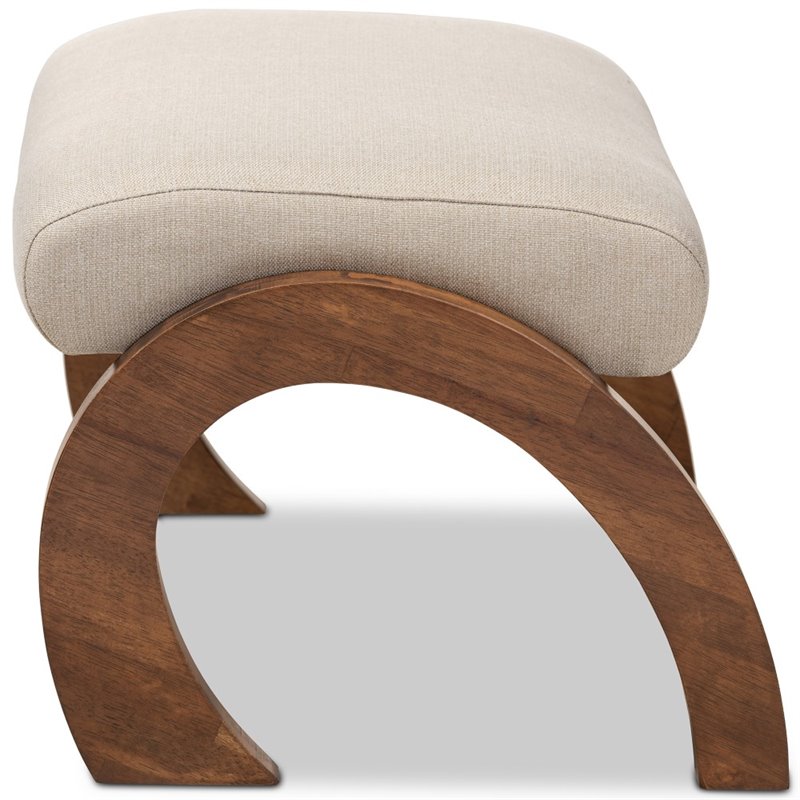 Bowery Hill Fabric Ottoman in Light Beige and Walnut Brown