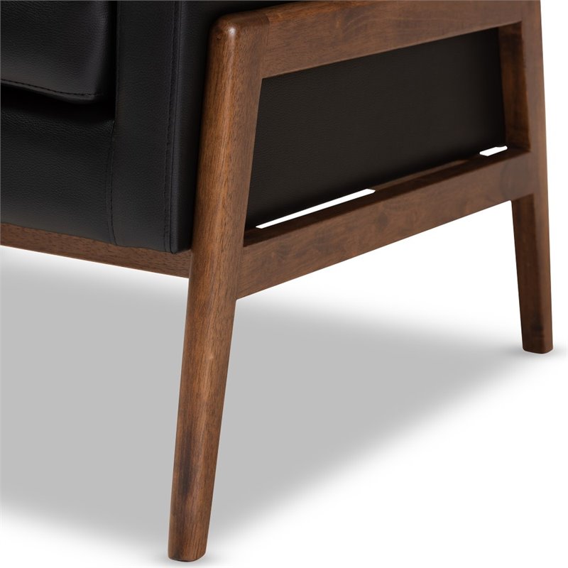Bowery Hill Faux Leather Lounge Chair in Black and Walnut