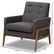 Bowery Hill Mid-Century Upholstered Lounge Chair in Dark Grey and Walnut