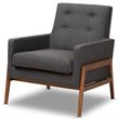 Bowery Hill Mid-Century Upholstered Lounge Chair in Dark Grey and Walnut