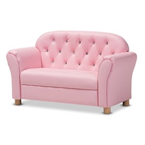 bowery hill pink faux leather 2-seater kids loveseat