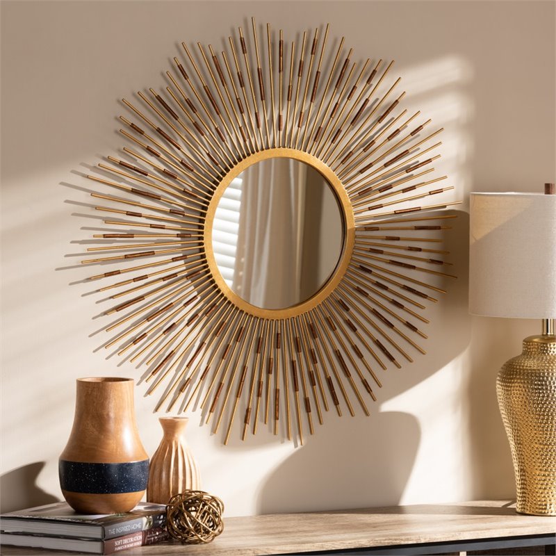 Bowery Hill Sunburst Decorative Wall Mirror in Gold