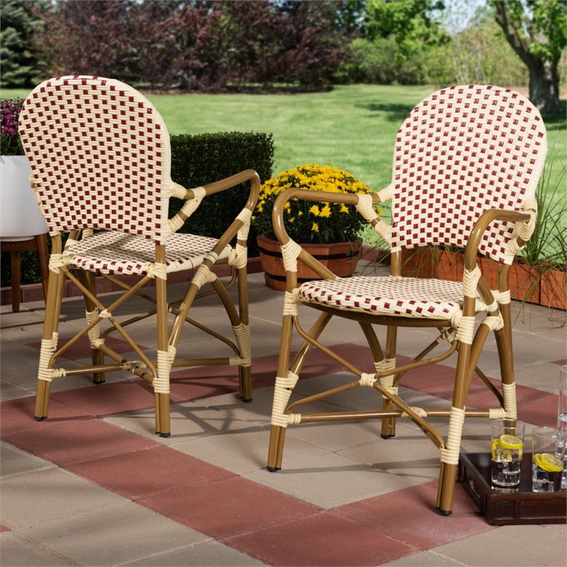 Bowery Hill Dining Side Chair in Beige and Red (Set of 2)