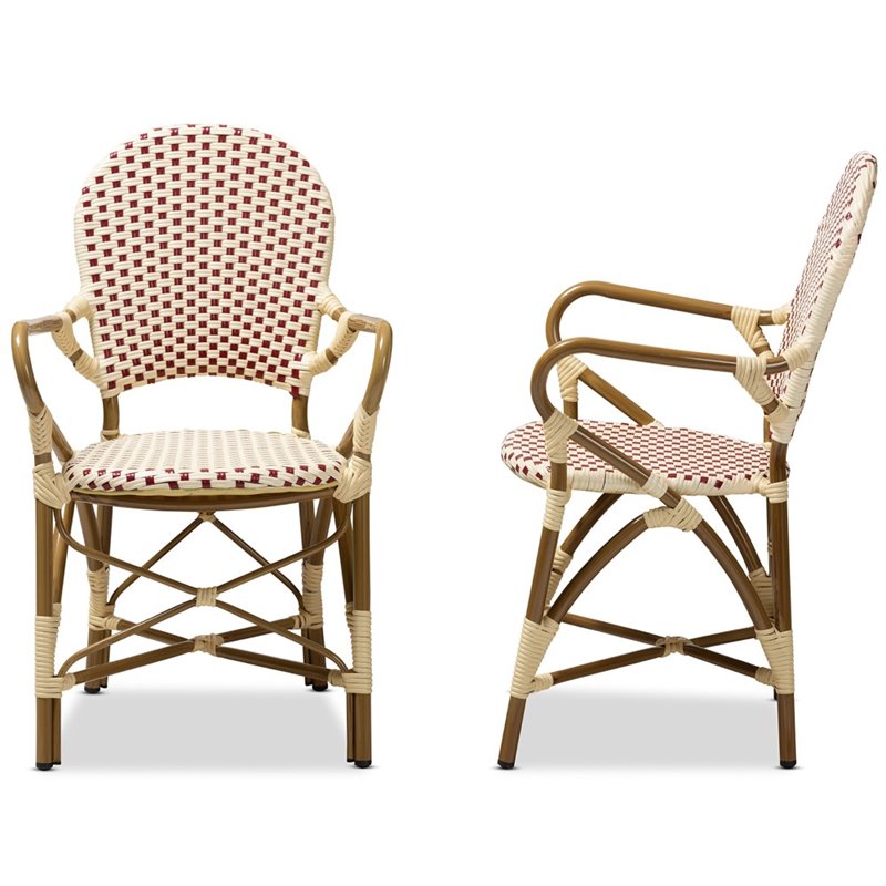 Bowery Hill Dining Side Chair in Beige and Red (Set of 2)