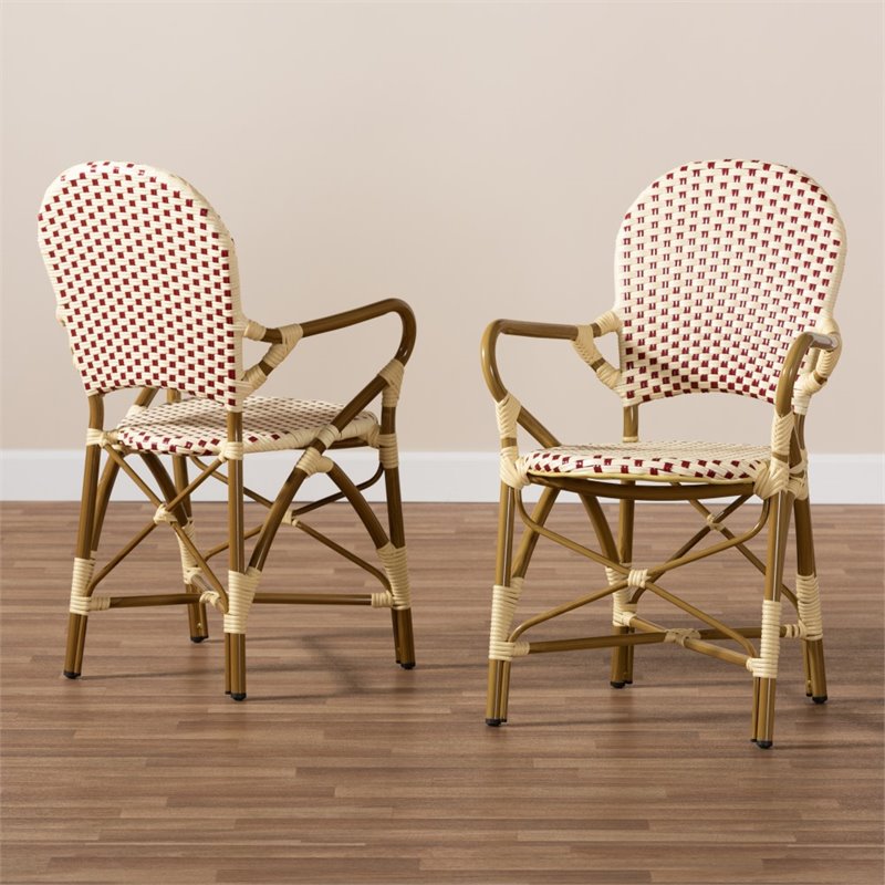 Bowery Hill Dining Side Chair in Beige and Red (Set of 2)