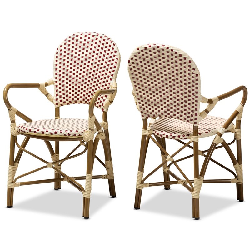 Bowery Hill Dining Side Chair in Beige and Red (Set of 2)