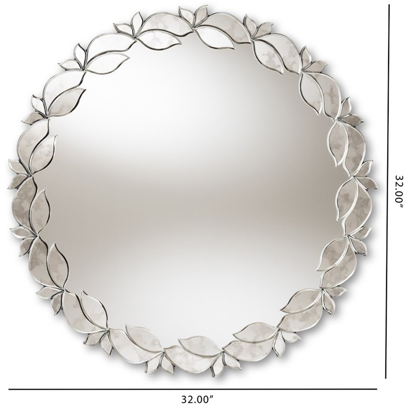 Bowery Hill Round Petal Decorative Wall Mirror in Silver