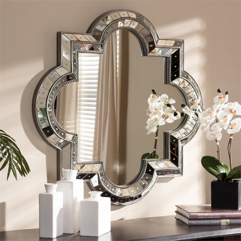 Bowery Hill Decorative Quatrefoil Wall Mirror in Silver