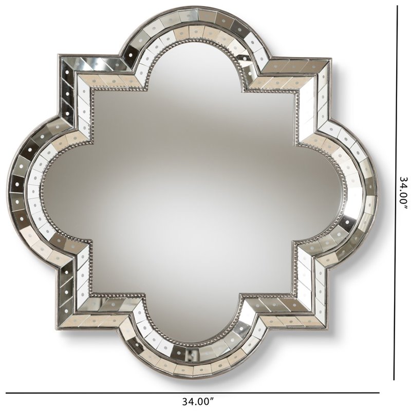 Bowery Hill Decorative Quatrefoil Wall Mirror in Silver