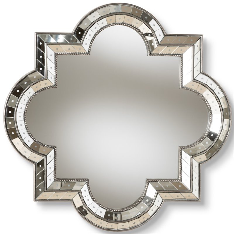 Bowery Hill Decorative Quatrefoil Wall Mirror in Silver