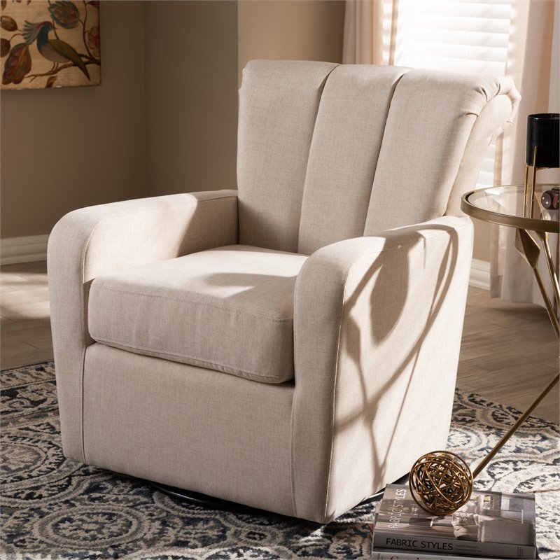 Bowery Hill Beige Fabric Upholstered Swivel Chair