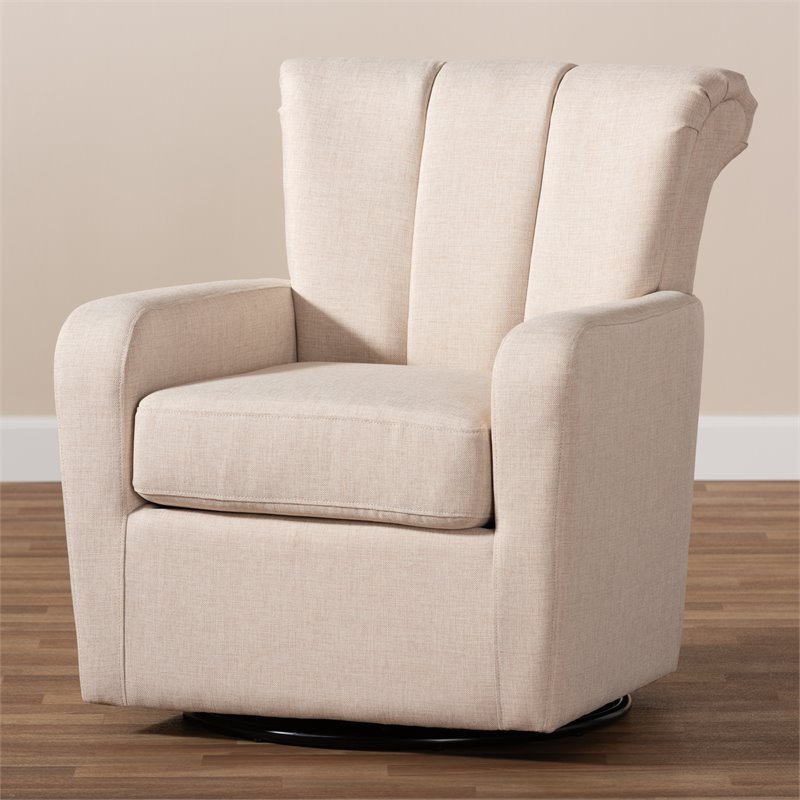 Bowery Hill Beige Fabric Upholstered Swivel Chair