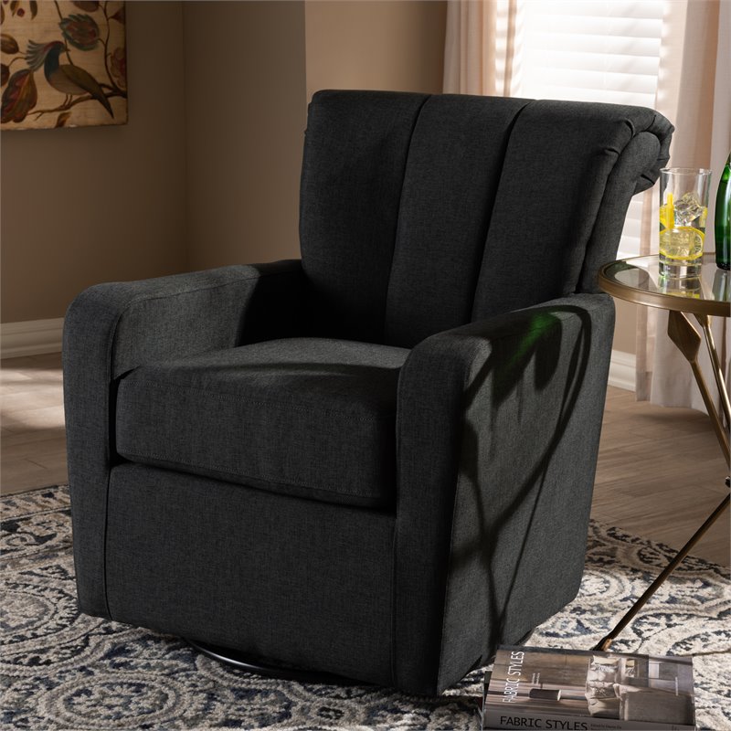 Bowery Hill Grey Fabric Upholstered Swivel Chair