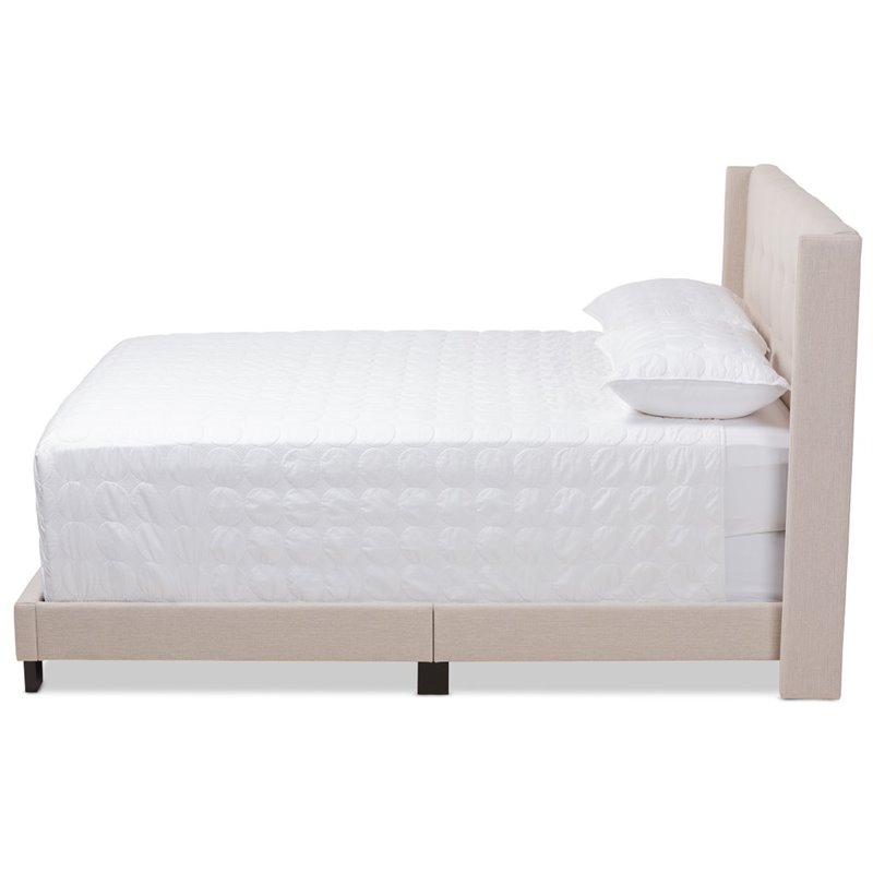 Bowery Hill Upholstered Fabric Tufted King Bed in Beige