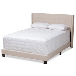 Bowery Hill Fabric Tufted Queen Bed in Beige