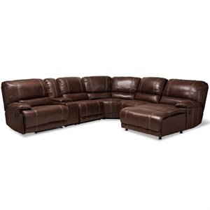 bowery hill faux leather reclining sectional in brown