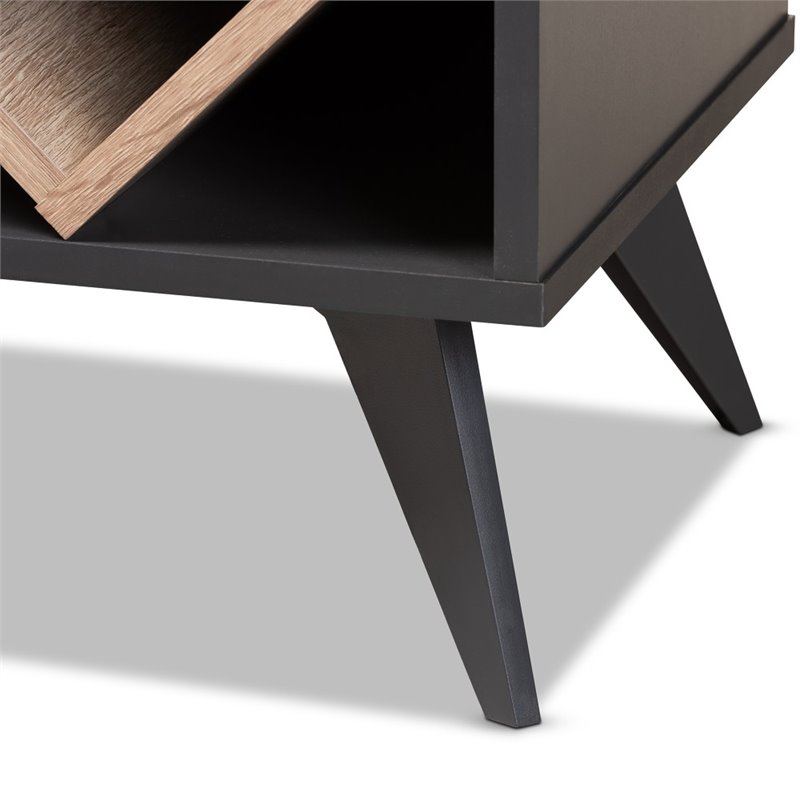 Bowery Hill Mid-Century Wood Wine Cabinet in Dark Grey and Oak