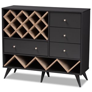 bowery hill mid-century wood wine cabinet in dark grey and oak