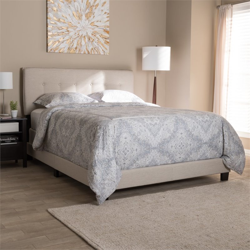 Bowery Hill Traditional Upholstered Fabric Tufted Full Bed in Light Beige