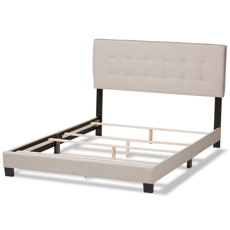 Bowery Hill Traditional Upholstered Fabric Tufted Full Bed in Light Beige