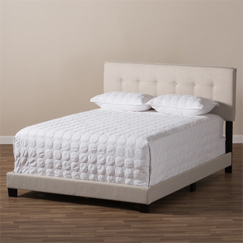 Bowery Hill Traditional Upholstered Fabric Tufted Full Bed in Light Beige