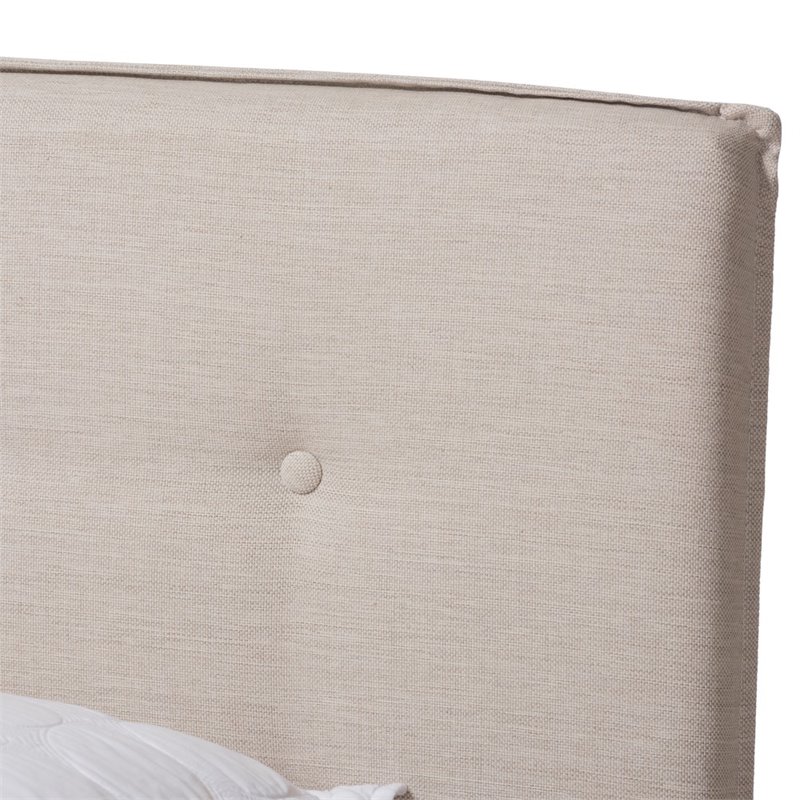 Bowery Hill Traditional Upholstered Fabric Tufted Full Bed in Light Beige