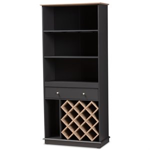 bowery hill mid-century wood wine cabinet in dark grey and oak