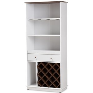 bowery hill wood wine cabinet in white and walnut brown