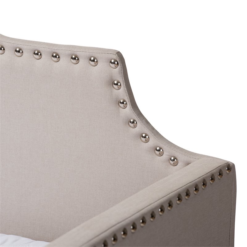 Bowery Hill Fabric Upholstered Twin Size Daybed with Trundle Bed in Beige
