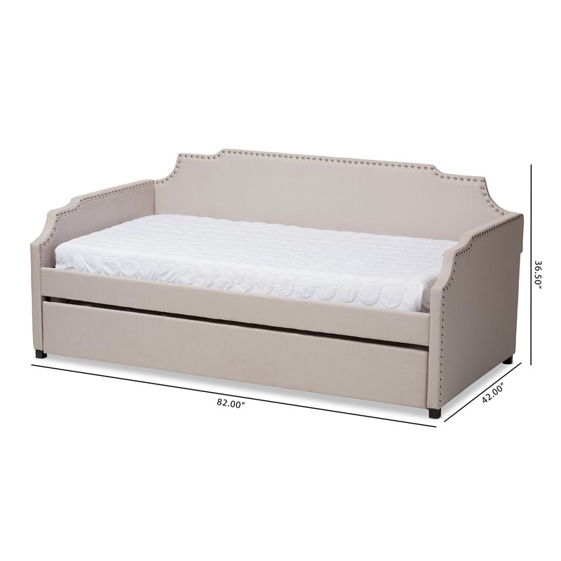 Bowery Hill Fabric Upholstered Twin Size Daybed with Trundle Bed in Beige