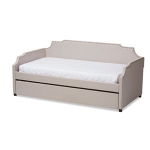 bowery hill beige upholstered twin size daybed with trundle bed