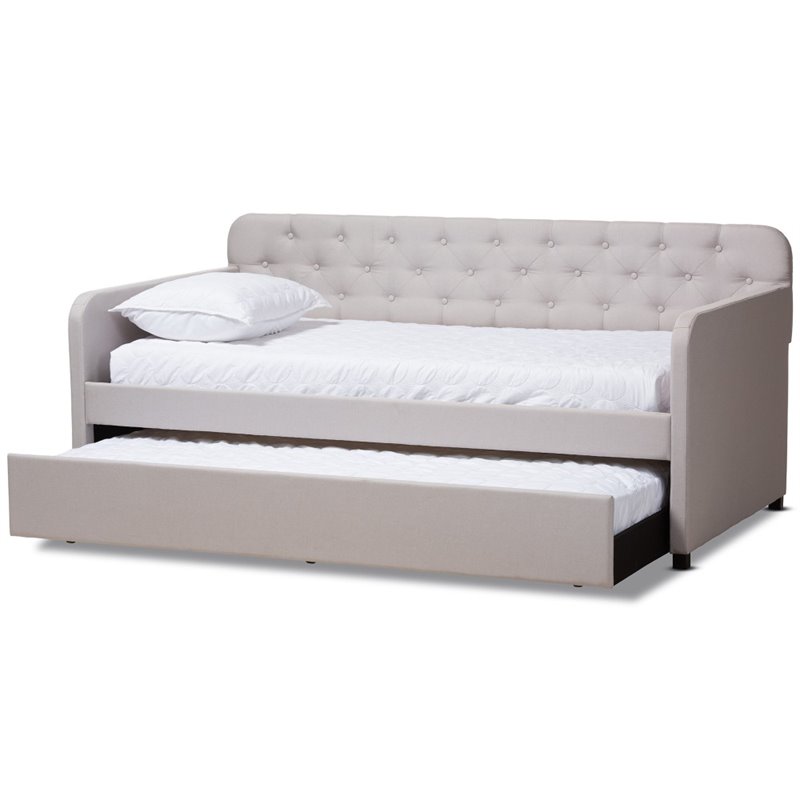 Bowery Hill Contemporary Fabric Tufted Twin Daybed in Beige