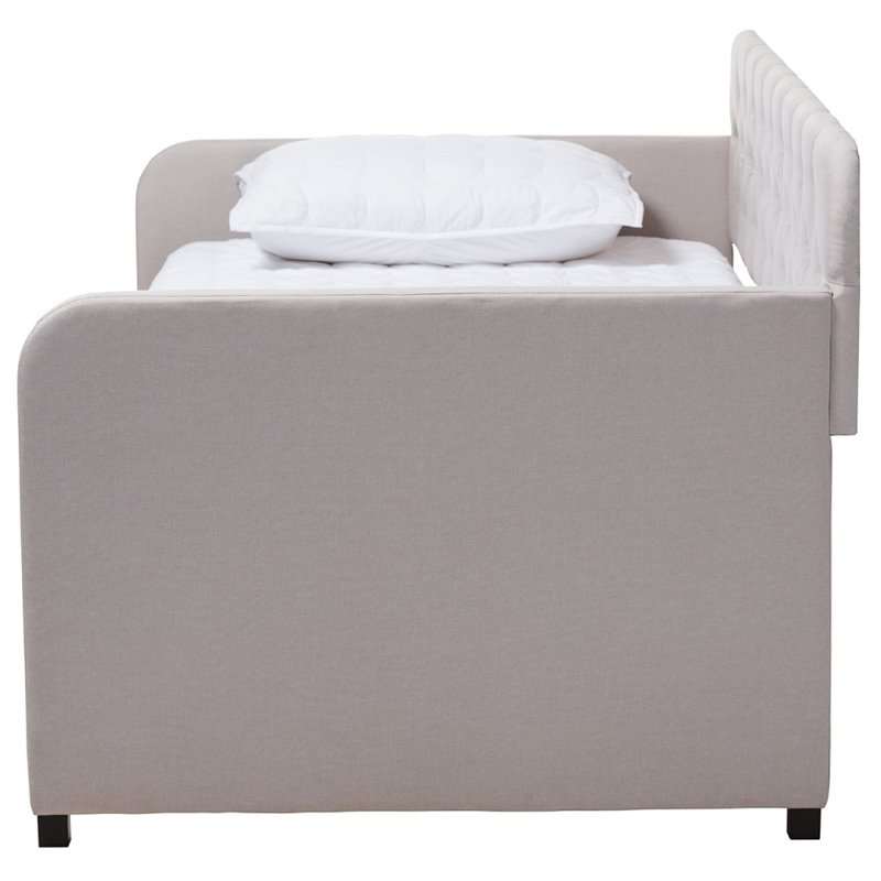 Bowery Hill Contemporary Fabric Tufted Twin Daybed in Beige