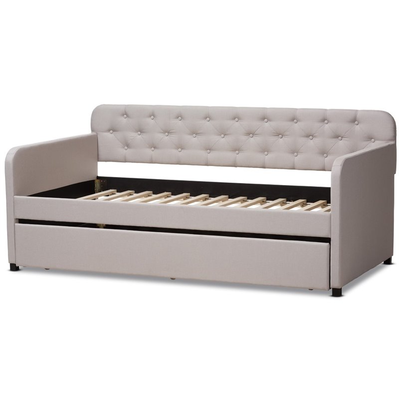 Bowery Hill Contemporary Fabric Tufted Twin Daybed in Beige