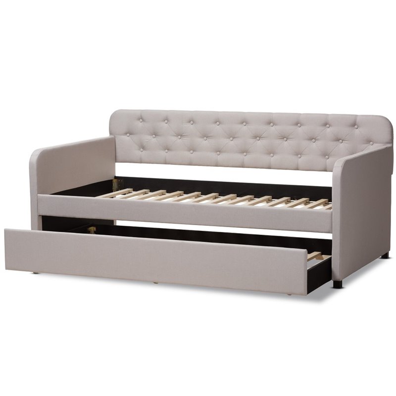Bowery Hill Contemporary Fabric Tufted Twin Daybed in Beige