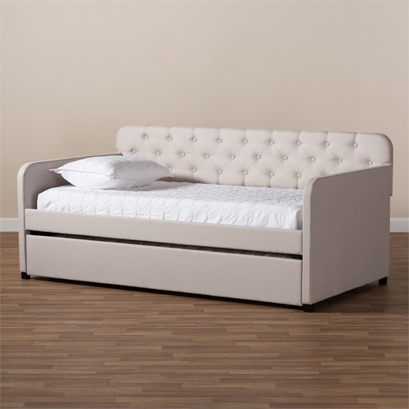 Bowery Hill Contemporary Fabric Tufted Twin Daybed in Beige