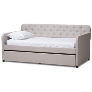 bowery hill contemporary fabric tufted twin daybed in beige