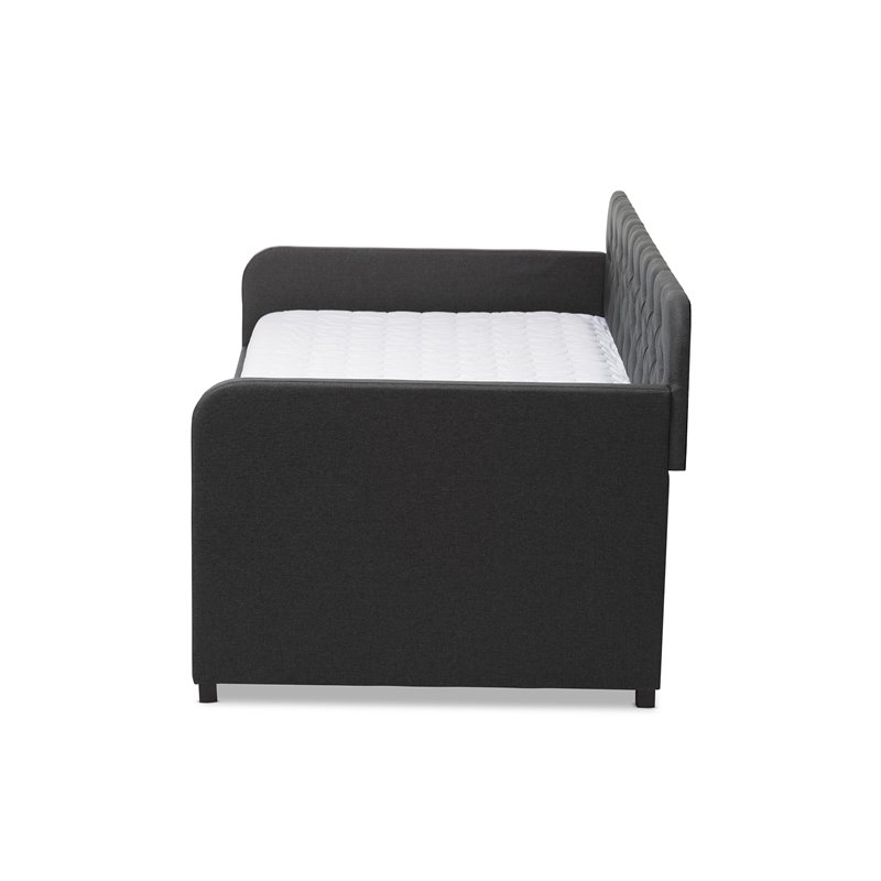 Bowery Hill Contemporary Fabric Tufted Twin Daybed in Charcoal Gray