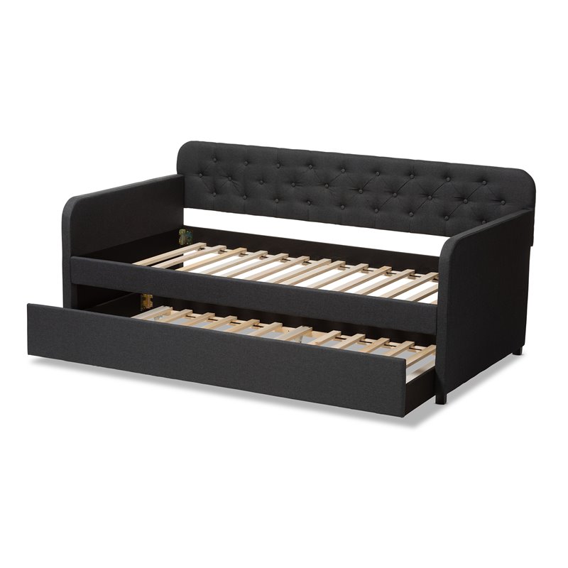 Bowery Hill Contemporary Fabric Tufted Twin Daybed in Charcoal Gray