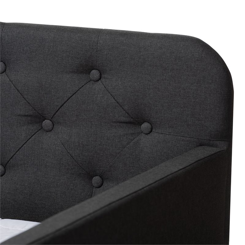 Bowery Hill Contemporary Fabric Tufted Twin Daybed in Charcoal Gray