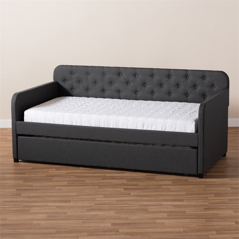 Bowery Hill Contemporary Fabric Tufted Twin Daybed in Charcoal Gray