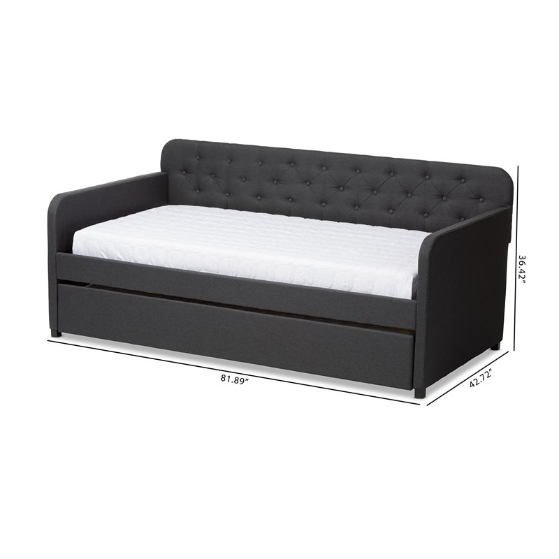 Bowery Hill Contemporary Fabric Tufted Twin Daybed in Charcoal Gray