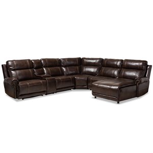 bowery hill faux leather reclining sectional in brown