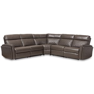 bowery hill faux leather reclining corner sectional in grey
