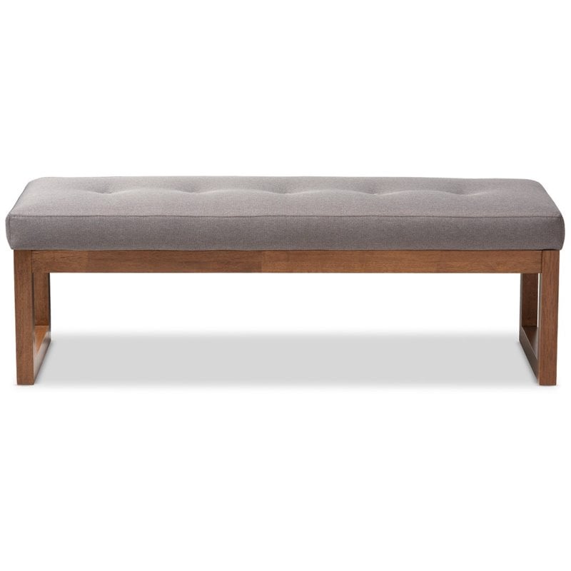 Bowery Hill Tufted Bench in Grey and Walnut Brown